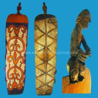 BE18 Superb Papuan Asmat Shield Deep Carving and Ancestor Figure Pre 1960 Irian Jaya.