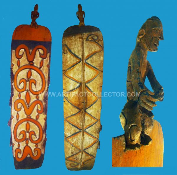 BE18 Superb Papuan Asmat Shield Deep Carving and Ancestor Figure Pre 1960 Irian Jaya.