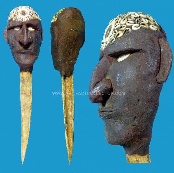 DG03 Papua New Guinea Sepik Bone Dagger Sculpted Clay Mask